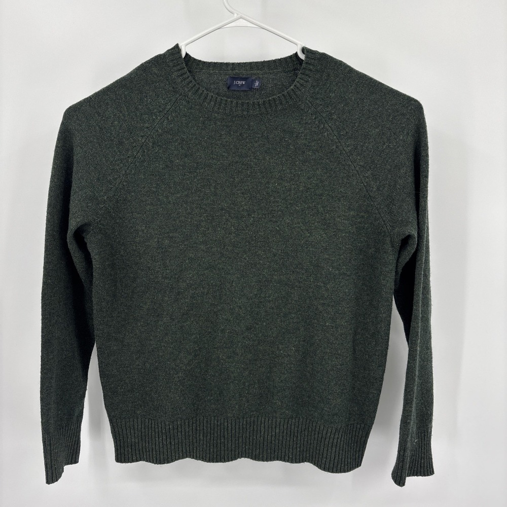 J‎ Crew Mens 100% Lambswool Sweater Large Crewneck Forest Green Pullover Wool